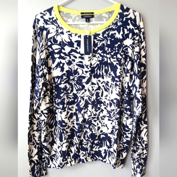 Lands' End Navy & Ivory Floral Cardigan Women's XL NWT - Picture 1 of 5